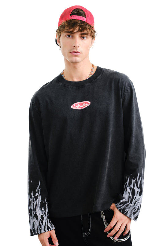Blkbrn- White flames full sleeves tee